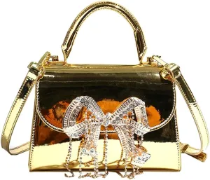 Fashion PU Leather Handbags for Women Glossy Crossbody Purses Y2k Bowknot Shoulder Tote Bag Luxury Clutch Satchel