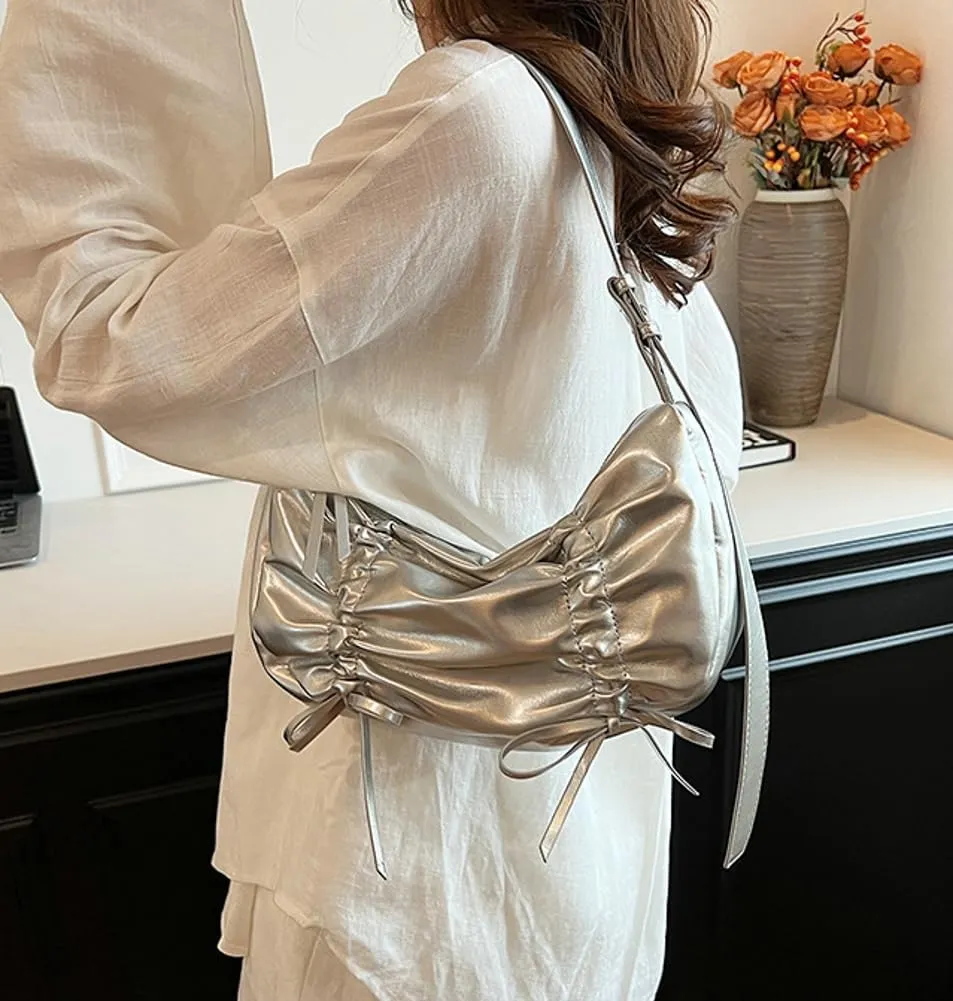 Fashion Shoulder Bag for Women Small Vegan Leather Crossbody Purse Y2k Dumpling Handbag Top Handle Satchel