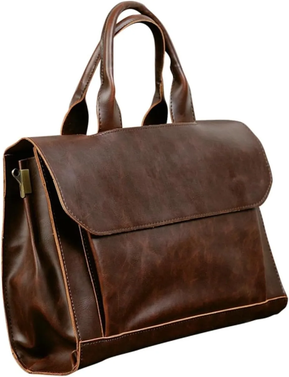 Fashionable Briefcase Men's Shoulder Bag Business Travel Pu Leather Double Handle Organized Interior Space