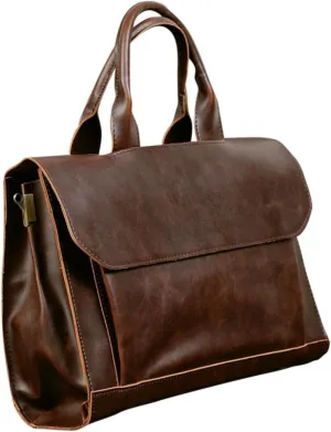 Fashionable Briefcase Men's Shoulder Bag Business Travel Pu Leather Double Handle Organized Interior Space