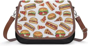 Fast Food Burger Hot Dog Pizza Messenger Bag for Women PU Leather Crossbody Bags Shoulder Handbags Purse