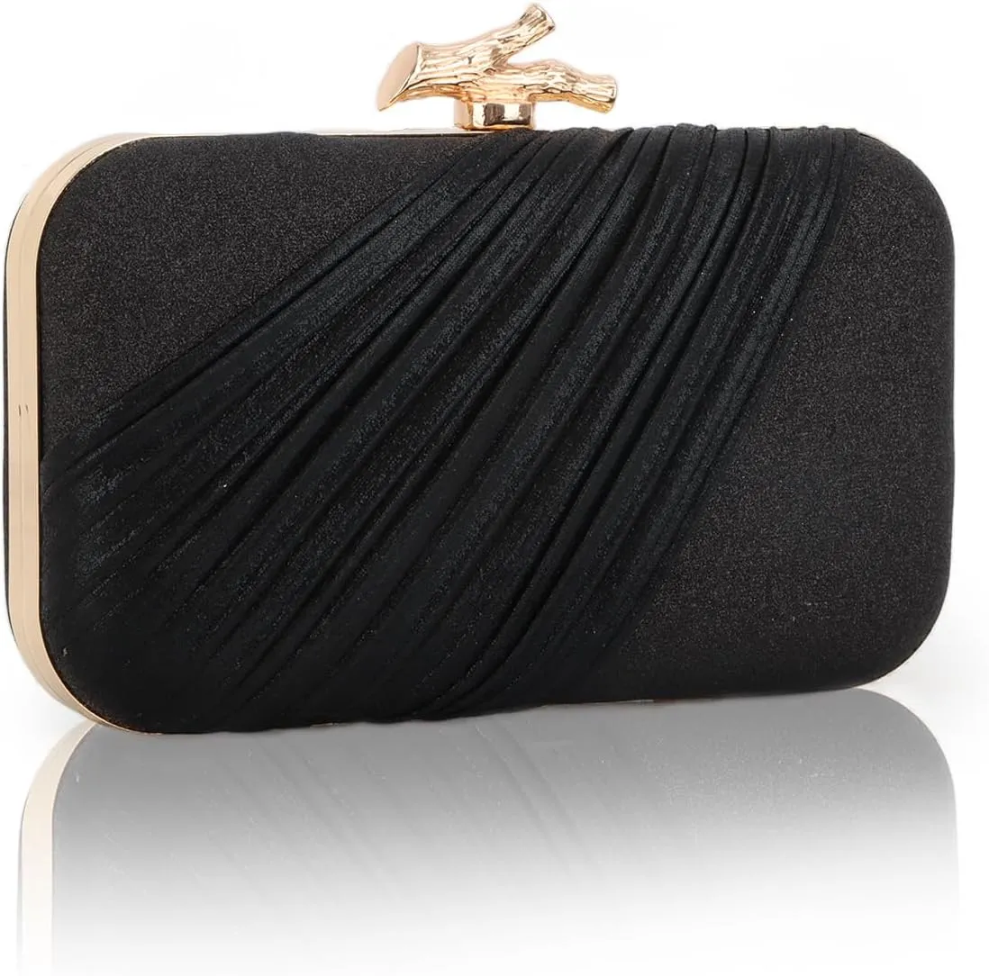Fecialy Clutch Purses for Women Evening Bag Pleated Satin Formal Handbag Sparkling Shoulder Crossbody Bag