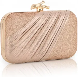 Fecialy Clutch Purses for Women Evening Bag Pleated Satin Formal Handbag Sparkling Shoulder Crossbody Bag