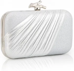 Fecialy Clutch Purses for Women Evening Bag Pleated Satin Formal Handbag Sparkling Shoulder Crossbody Bag