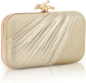 Fecialy Clutch Purses for Women Evening Bag Pleated Satin Formal Handbag Sparkling Shoulder Crossbody Bag