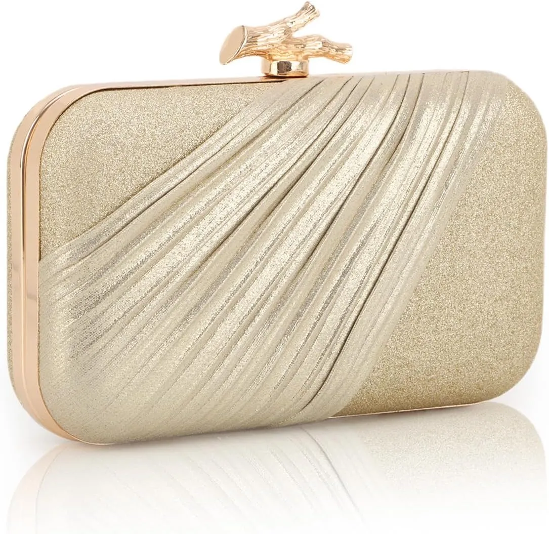Fecialy Clutch Purses for Women Evening Bag Pleated Satin Formal Handbag Sparkling Shoulder Crossbody Bag