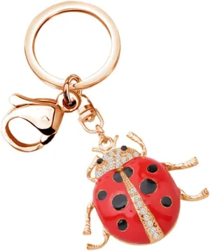 FEELMEM Cute Red Ladybug keychain Rhinestone Lady Beetle Ladybird Red Ladybug Pendant Key Chain