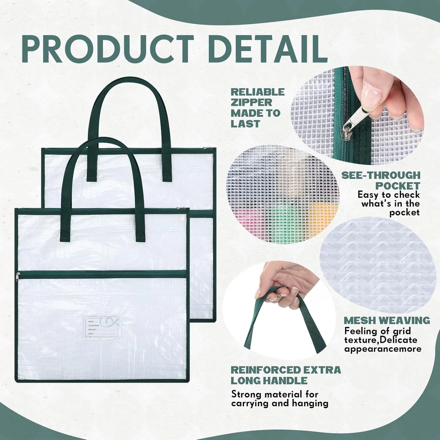 Feifeiya 2 Pack 17.7 Inch Sew Project Bag Quilting Embroidery Craft Organizer Storage Bag with Handle and Pocket Zippered with Tools for Art Craft Knitting Quilting Stitching