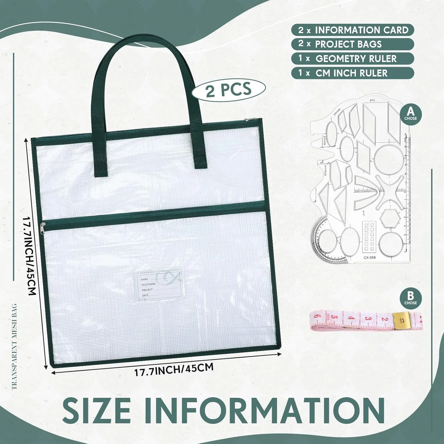 Feifeiya 2 Pack 17.7 Inch Sew Project Bag Quilting Embroidery Craft Organizer Storage Bag with Handle and Pocket Zippered with Tools for Art Craft Knitting Quilting Stitching