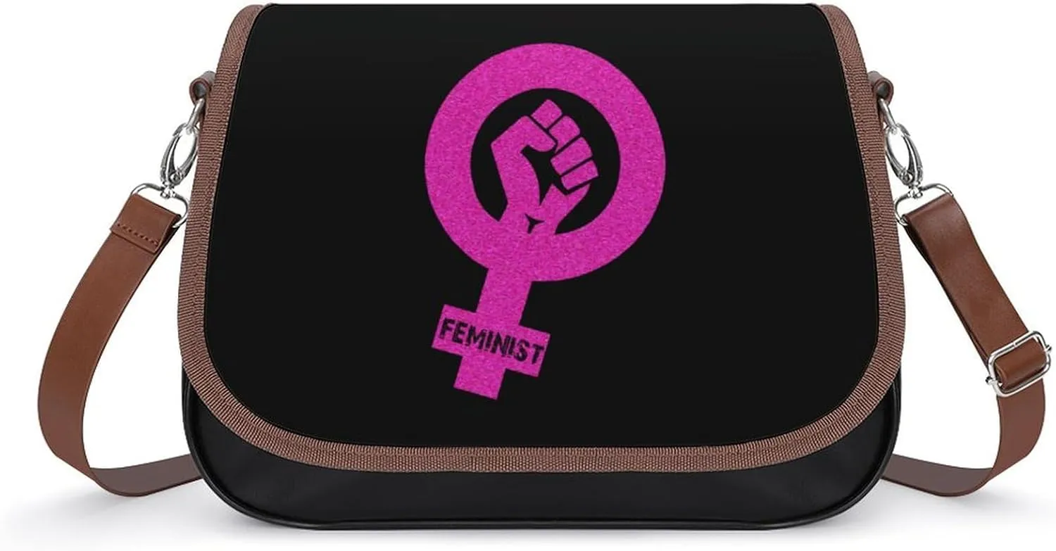 Feminist Female Power Leather Crossbody Bags for Women Travel Shoulder Backpack Messenger Bag Adjustable Shoulder Strap