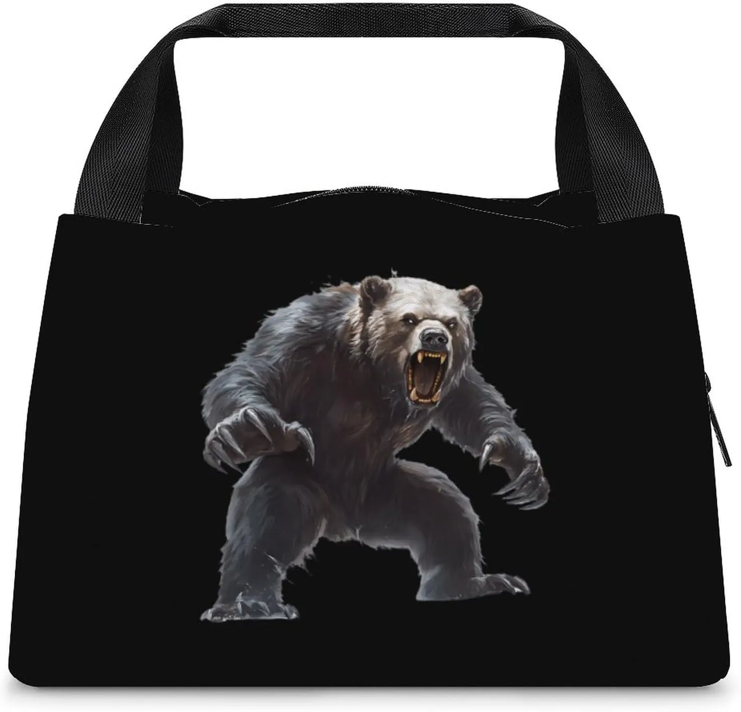 Ferocious Bear Beast Travel Lunch Bags with Zippered Portable Insulated Tote Bag to-Go Food Containers