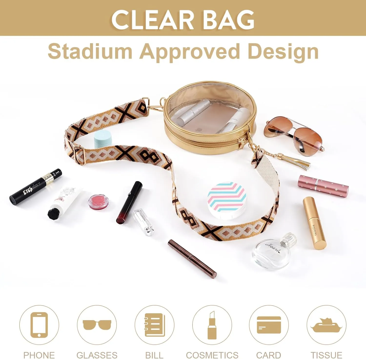 FINGUOLA Clear Bag Stadium Approved,Clear Sling Bag for Women Concerts Sports Travelling Hiking Running with Adjustable Strap
