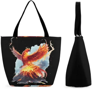 Fire Phoenixes Volcanoes Eruption Womens Tote Bag Purse with Zippered Shoulder Handbags For Work