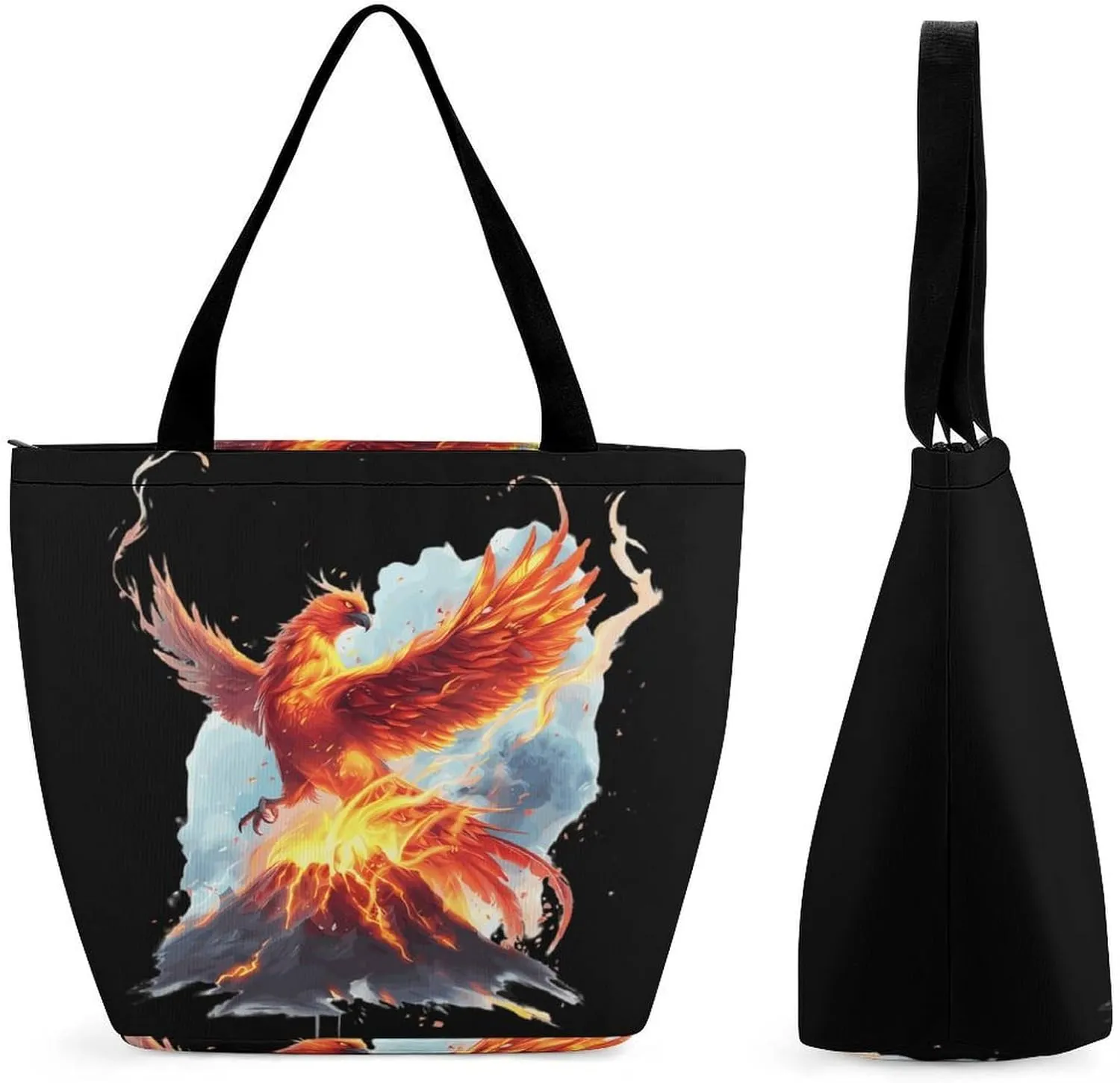 Fire Phoenixes Volcanoes Eruption Womens Tote Bag Purse with Zippered Shoulder Handbags For Work