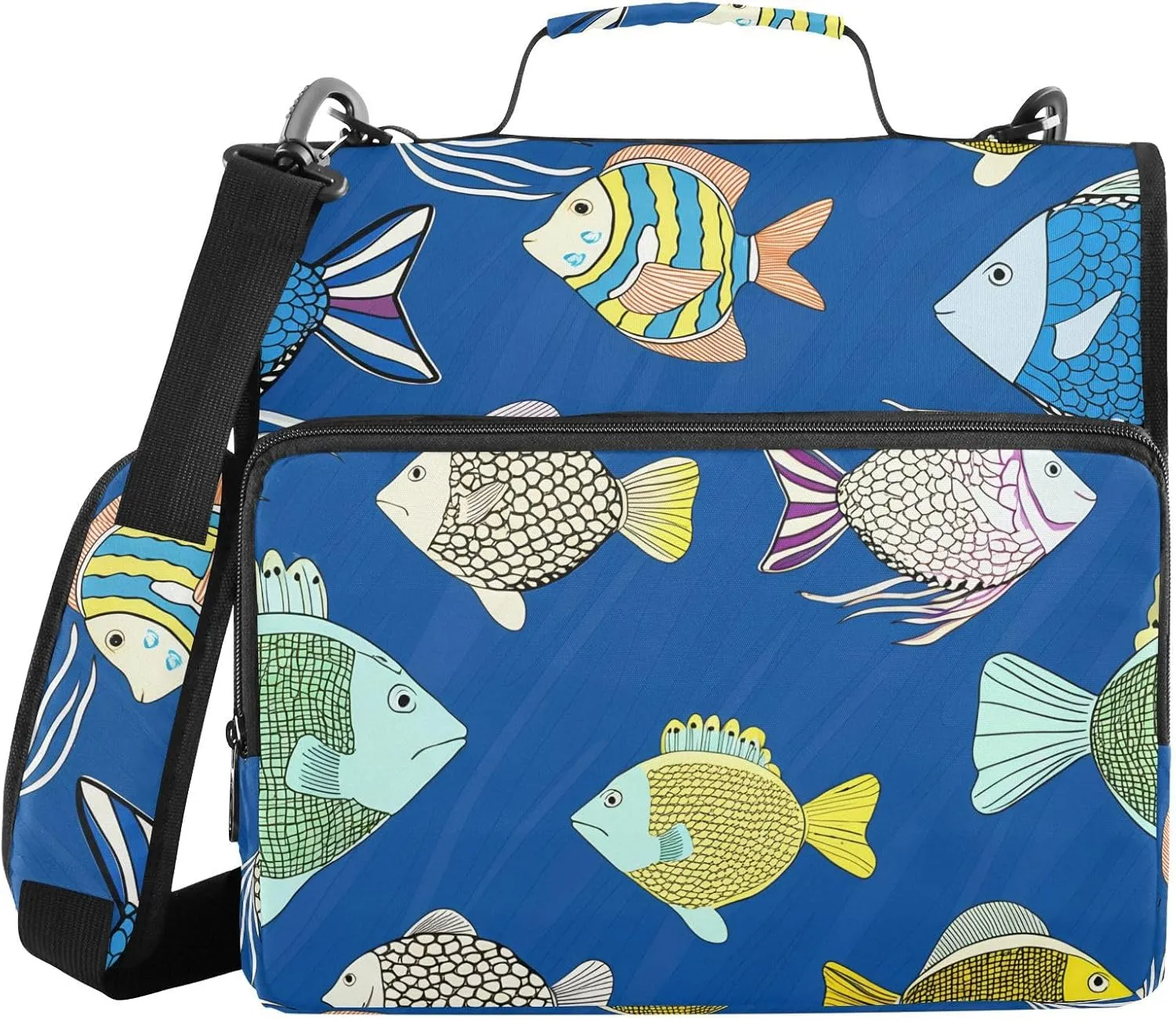 Fishes Blue 3 Ring Zipper Binder with Shoulder Strap Portfolio Binder Case for Work Business School Document Storage
