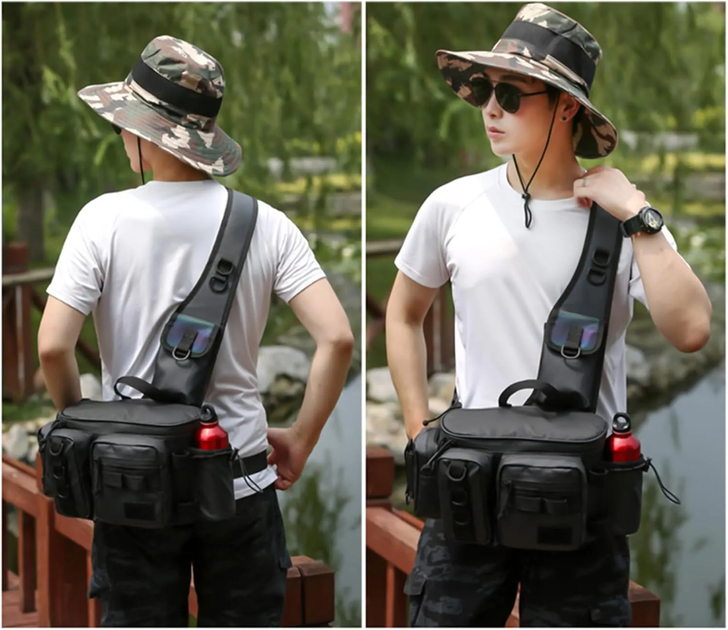 Fishing Tackle Bag Fishing Shoulder Fishing Bag Adjustable Shoulder Waist Strap Multi-Pocket Fishing Backpacks