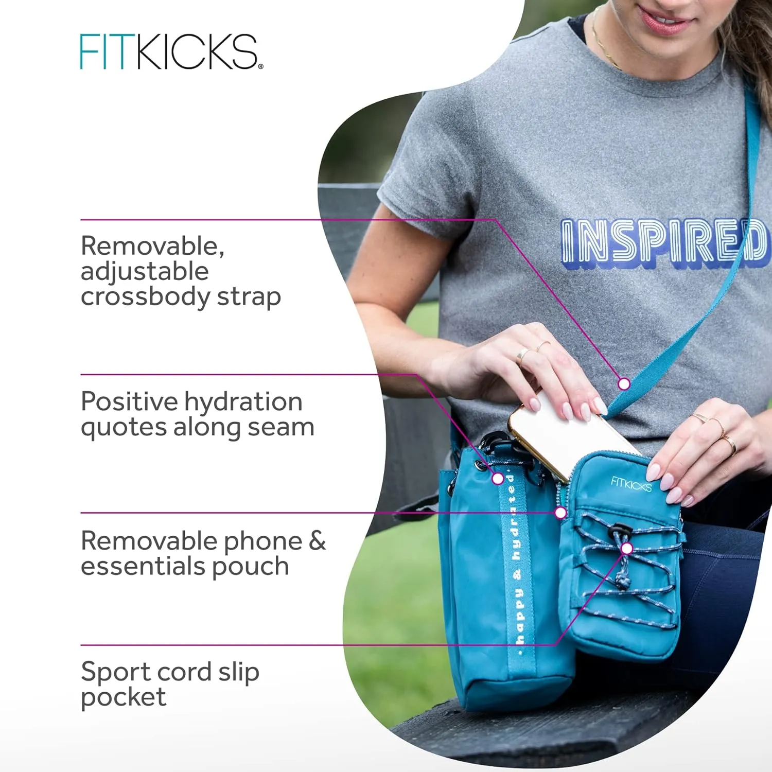 FITKICKS Optimist H2O Crossbody & Phone PouchWater Resistant Purse Small Bag with Removable, Adjustable Strap