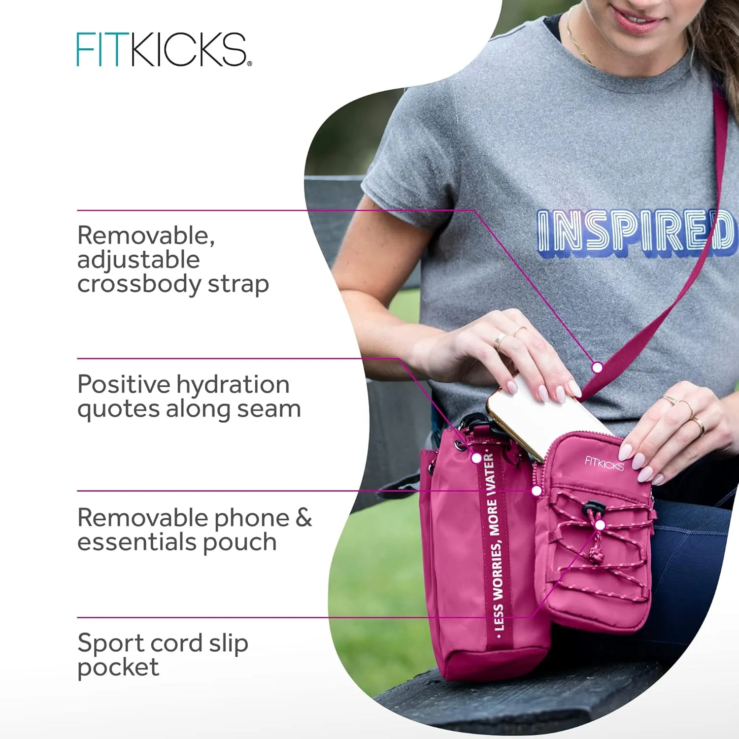 FITKICKS Optimist H2O Crossbody & Phone PouchWater Resistant Purse Small Bag with Removable, Adjustable Strap