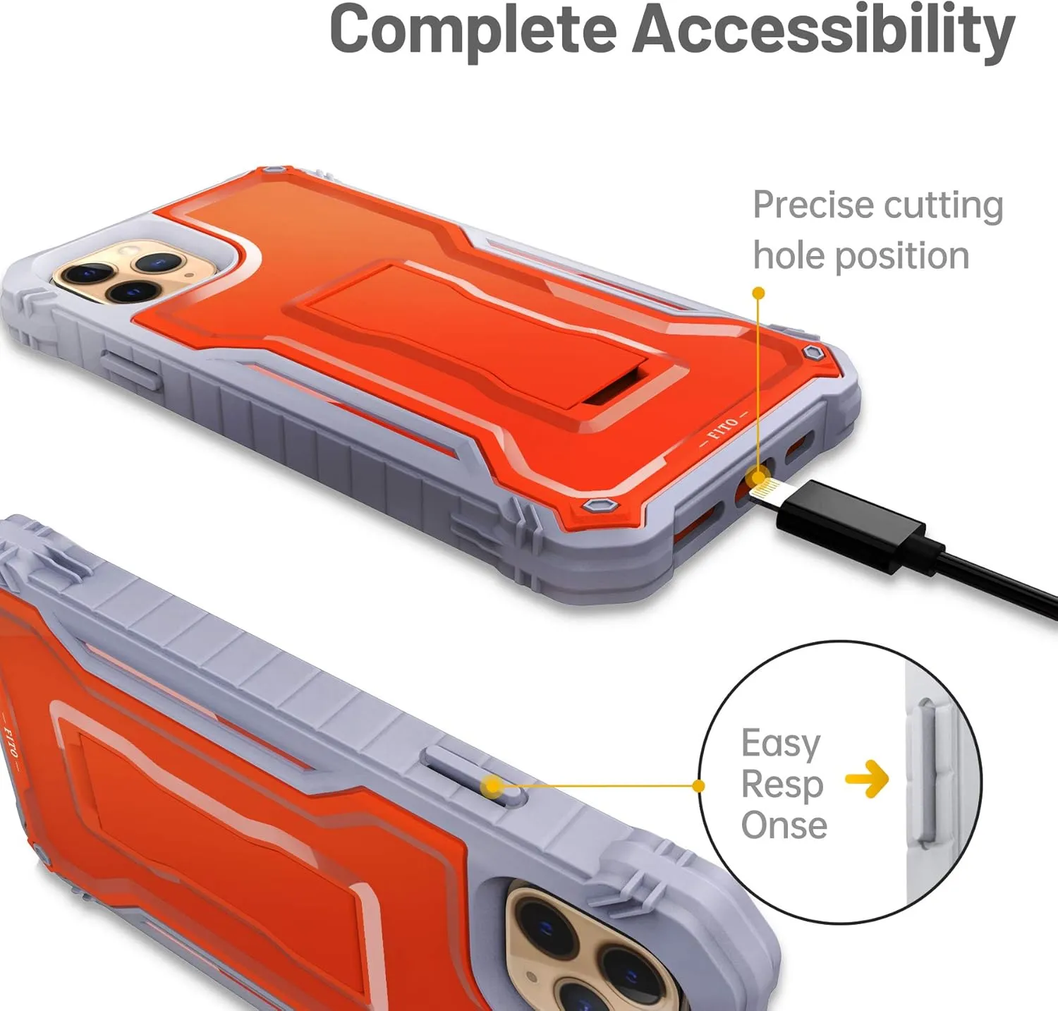 FITO Compatible with iPhone 11 Pro Max Case, Dual Layer Shockproof Heavy Duty Case with Screen Protector for iPhone 11 Pro Max and iPhone Xs Max 6.5 inch Phone, Built-in Kickstand (Orange)