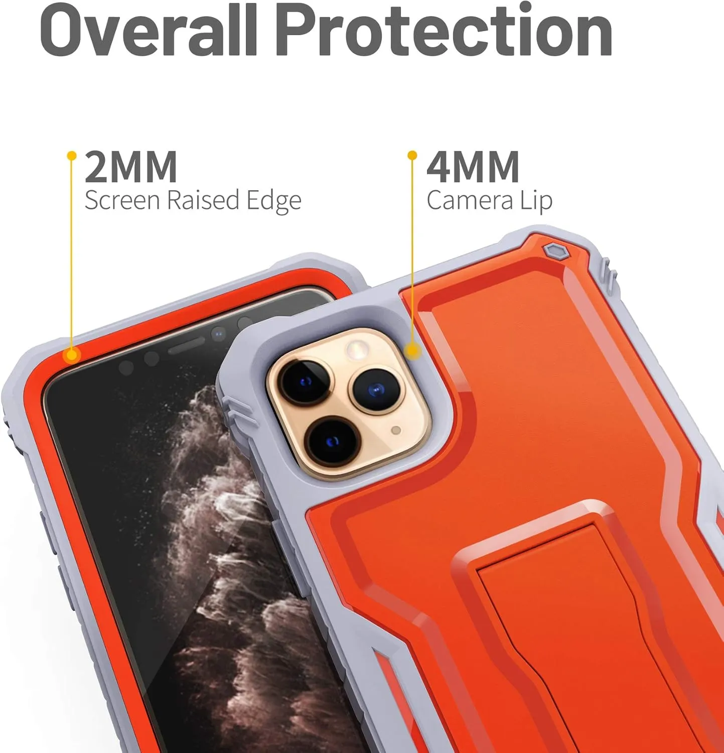 FITO Compatible with iPhone 11 Pro Max Case, Dual Layer Shockproof Heavy Duty Case with Screen Protector for iPhone 11 Pro Max and iPhone Xs Max 6.5 inch Phone, Built-in Kickstand (Orange)