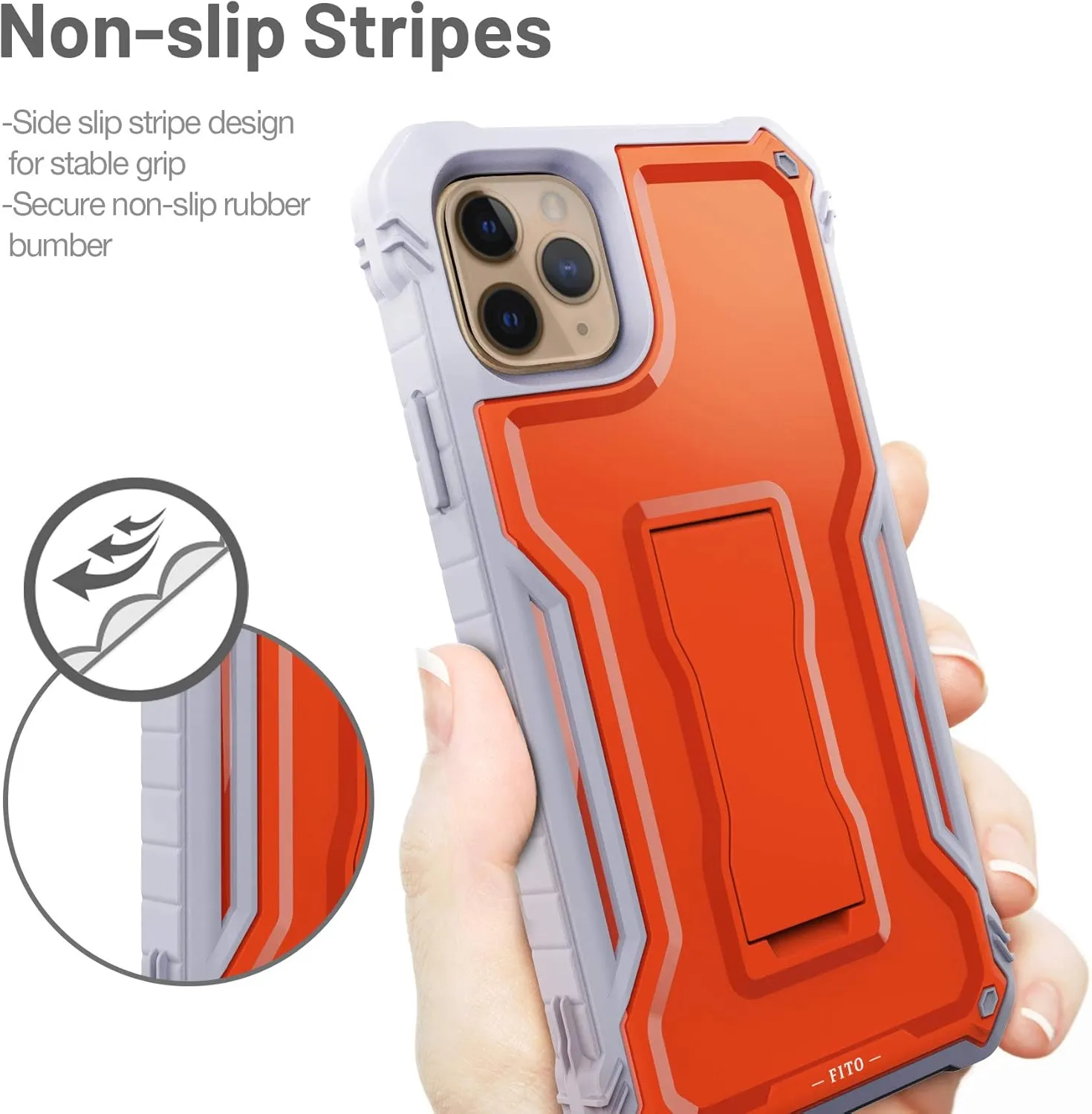 FITO Compatible with iPhone 11 Pro Max Case, Dual Layer Shockproof Heavy Duty Case with Screen Protector for iPhone 11 Pro Max and iPhone Xs Max 6.5 inch Phone, Built-in Kickstand (Orange)