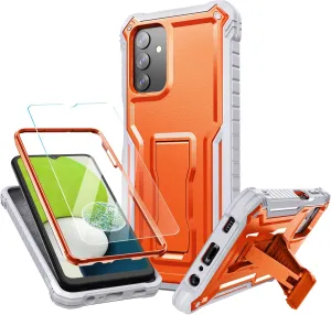 FITO for Samsung Galaxy A03S 5G Case, Dual Layer Shockproof Heavy Duty Case with Glass Screen Protector for Samsung A03S 5G Phone, Built in Kickstand (Orange)