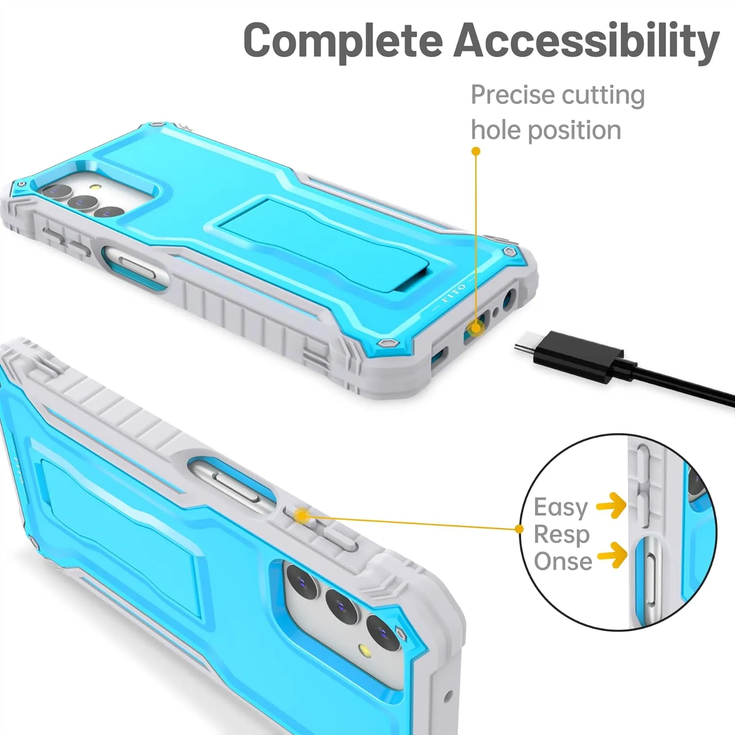 FITO for Samsung Galaxy A13 Case, Dual Layer Shockproof Heavy Duty Case with Glass Screen Protector for Samsung A13 5G Phone, Built in Kickstand (Blue)