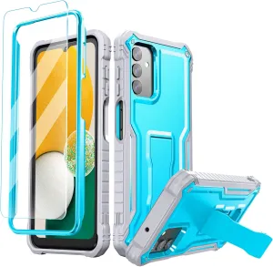 FITO for Samsung Galaxy A13 Case, Dual Layer Shockproof Heavy Duty Case with Glass Screen Protector for Samsung A13 5G Phone, Built in Kickstand (Blue)