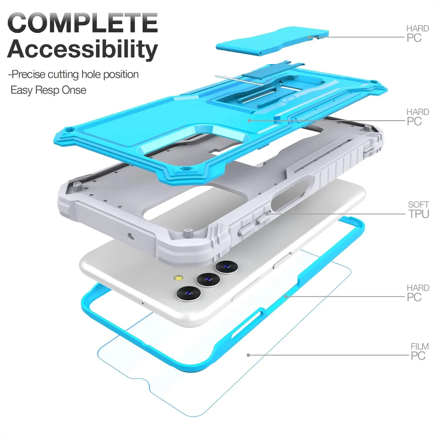 FITO for Samsung Galaxy A13 Case, Dual Layer Shockproof Heavy Duty Case with Glass Screen Protector for Samsung A13 5G Phone, Built in Kickstand (Blue)