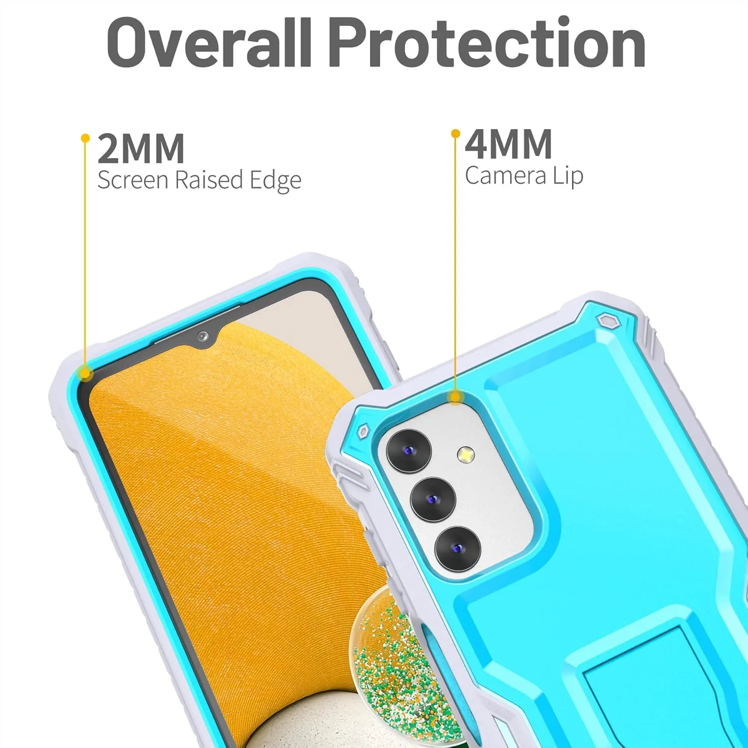 FITO for Samsung Galaxy A13 Case, Dual Layer Shockproof Heavy Duty Case with Glass Screen Protector for Samsung A13 5G Phone, Built in Kickstand (Blue)