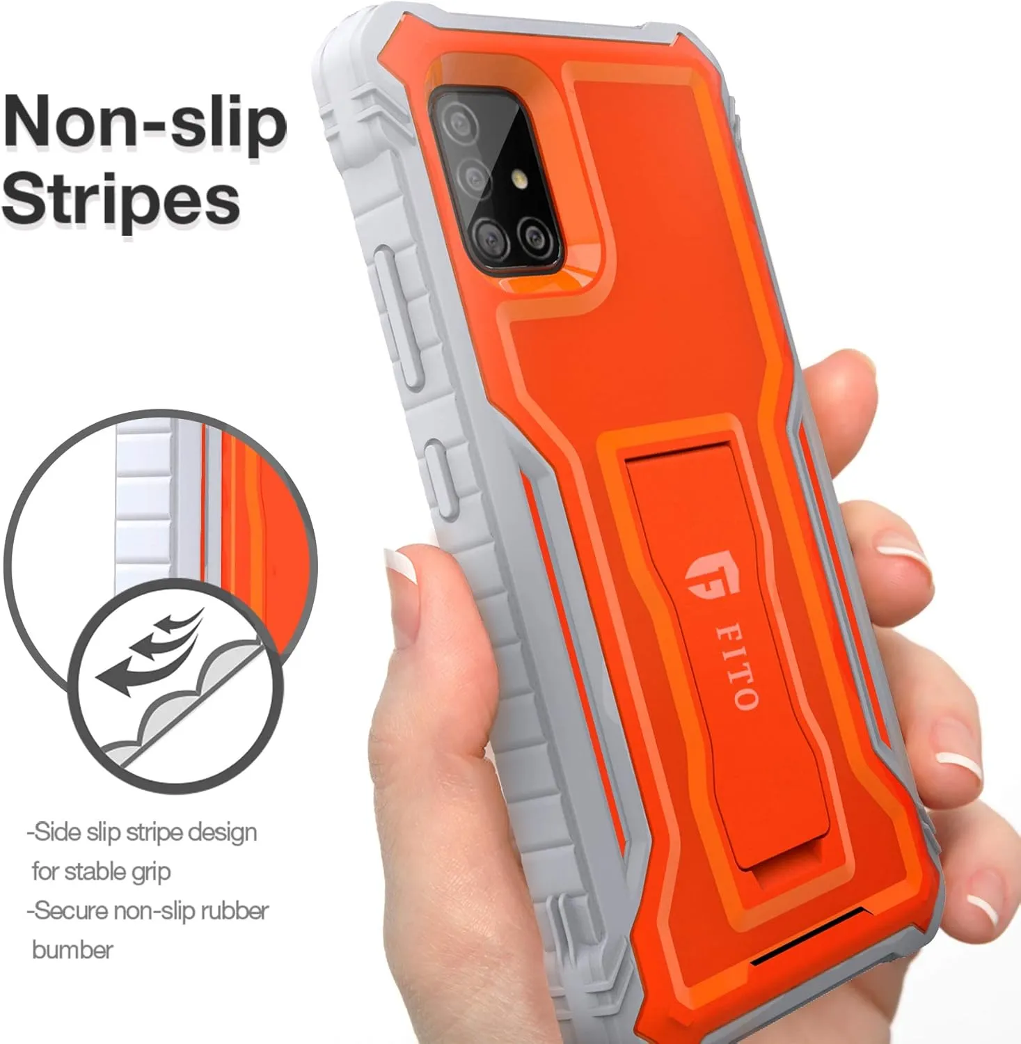FITO for Samsung Galaxy A51 5G Case, Dual Layer Shockproof Heavy Duty Case for Samsung A51 5G Phone with Screen Protector, Built-in Kickstand (Orange)
