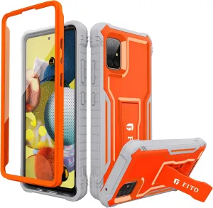 FITO for Samsung Galaxy A51 5G Case, Dual Layer Shockproof Heavy Duty Case for Samsung A51 5G Phone with Screen Protector, Built-in Kickstand (Orange)