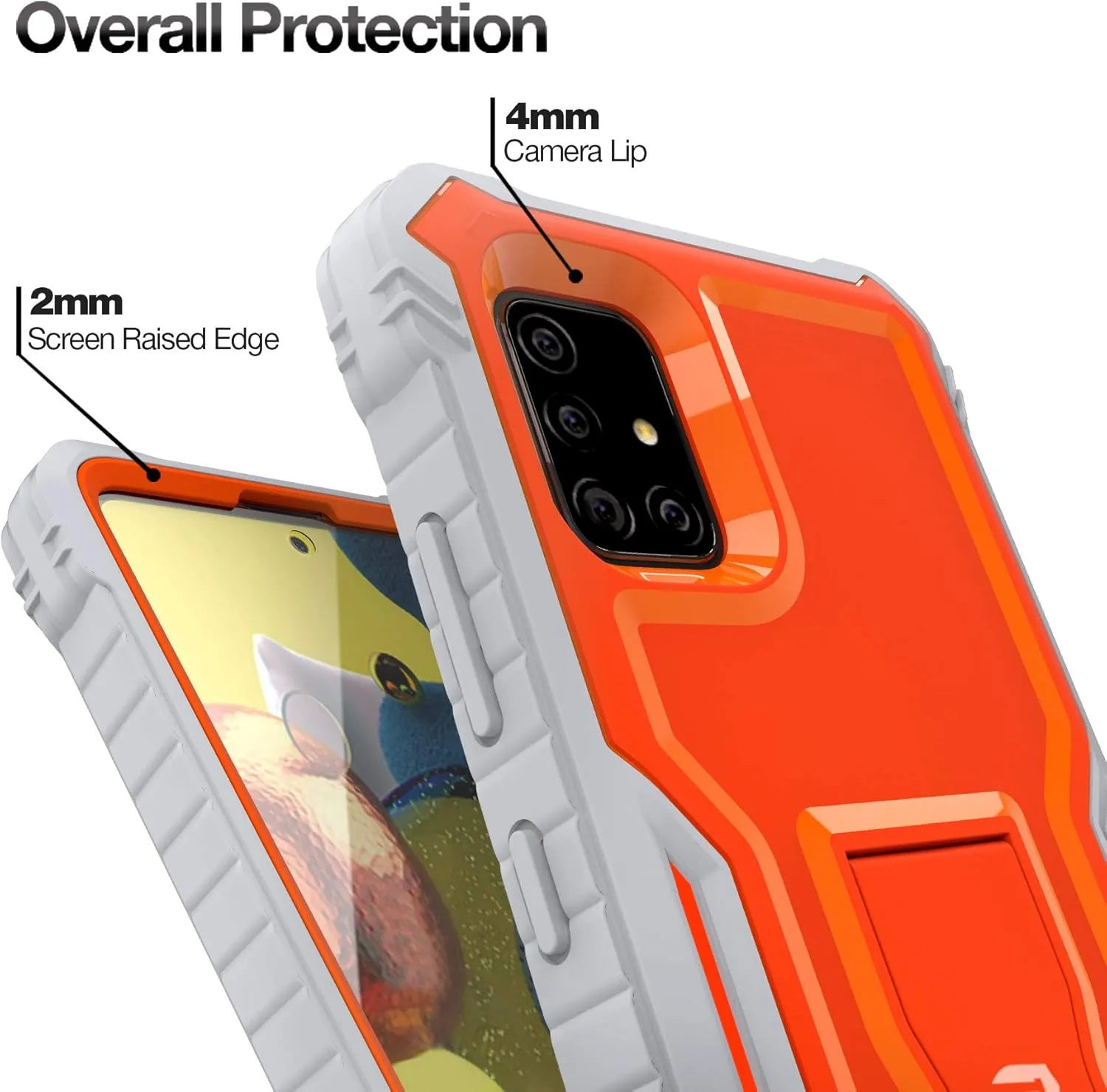 FITO for Samsung Galaxy A51 5G Case, Dual Layer Shockproof Heavy Duty Case for Samsung A51 5G Phone with Screen Protector, Built-in Kickstand (Orange)