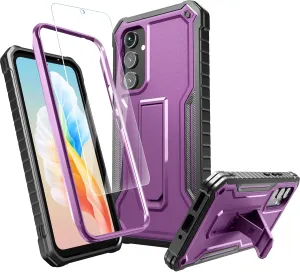FITO for Samsung Galaxy A54 5G Case, Dual Layer Shockproof Heavy Duty Case Come with Glass Screen Protector, Built-in Kickstand (Purple)