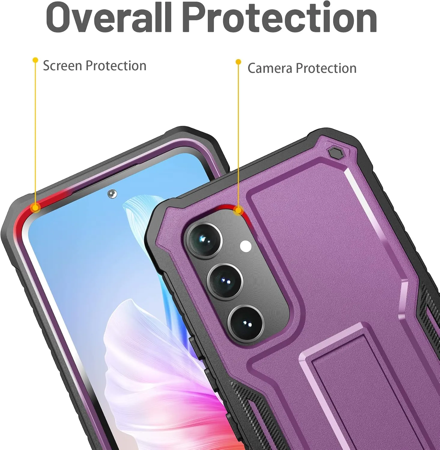 FITO for Samsung Galaxy A54 5G Case, Dual Layer Shockproof Heavy Duty Case Come with Glass Screen Protector, Built-in Kickstand (Purple)