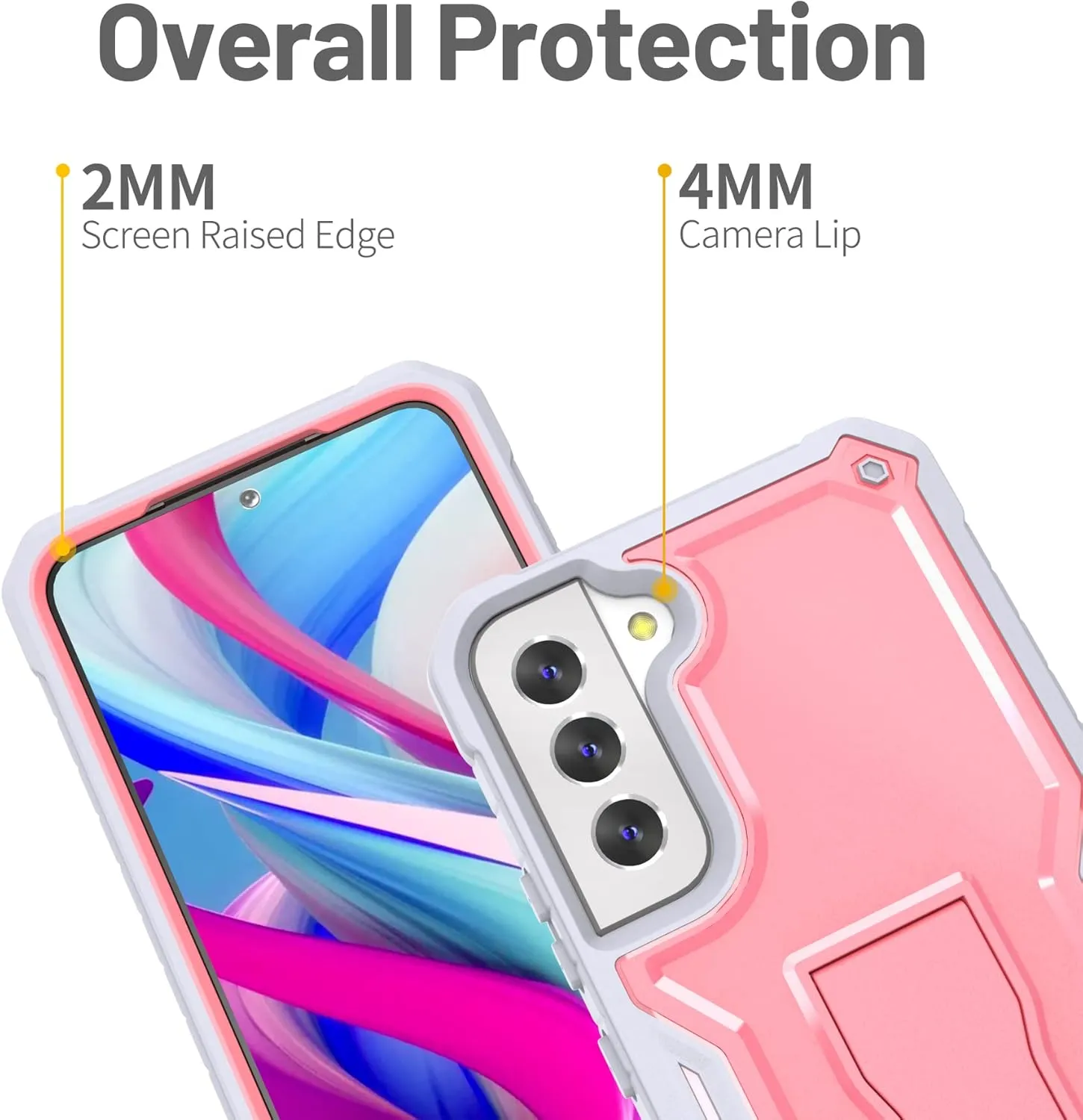 FITO for Samsung Galaxy S22 Plus Case, Dual Layer Shockproof Heavy Duty Case for Samsung S22 Plus with Screen Protector, Built in Kickstand (Pink)