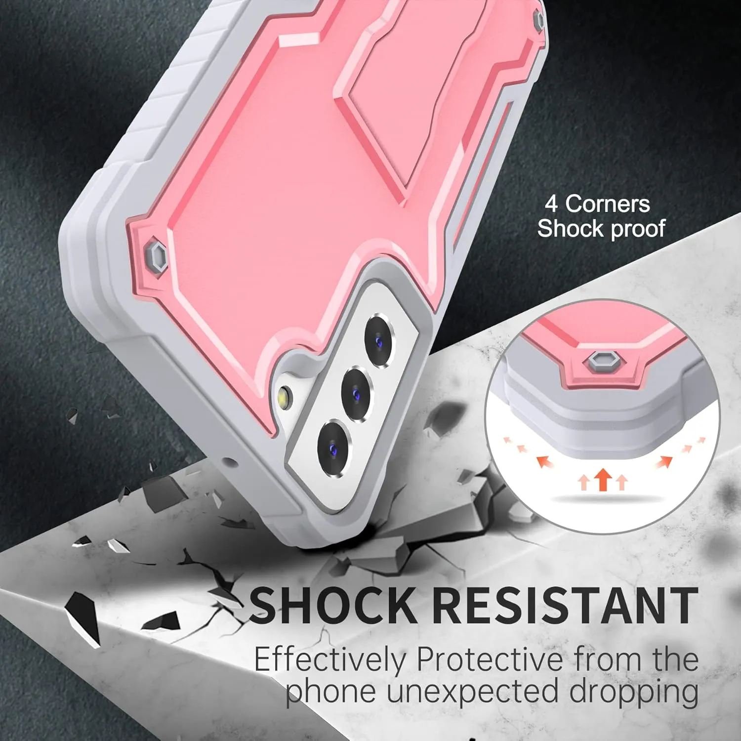 FITO for Samsung Galaxy S22 Plus Case, Dual Layer Shockproof Heavy Duty Case for Samsung S22 Plus with Screen Protector, Built in Kickstand (Pink)