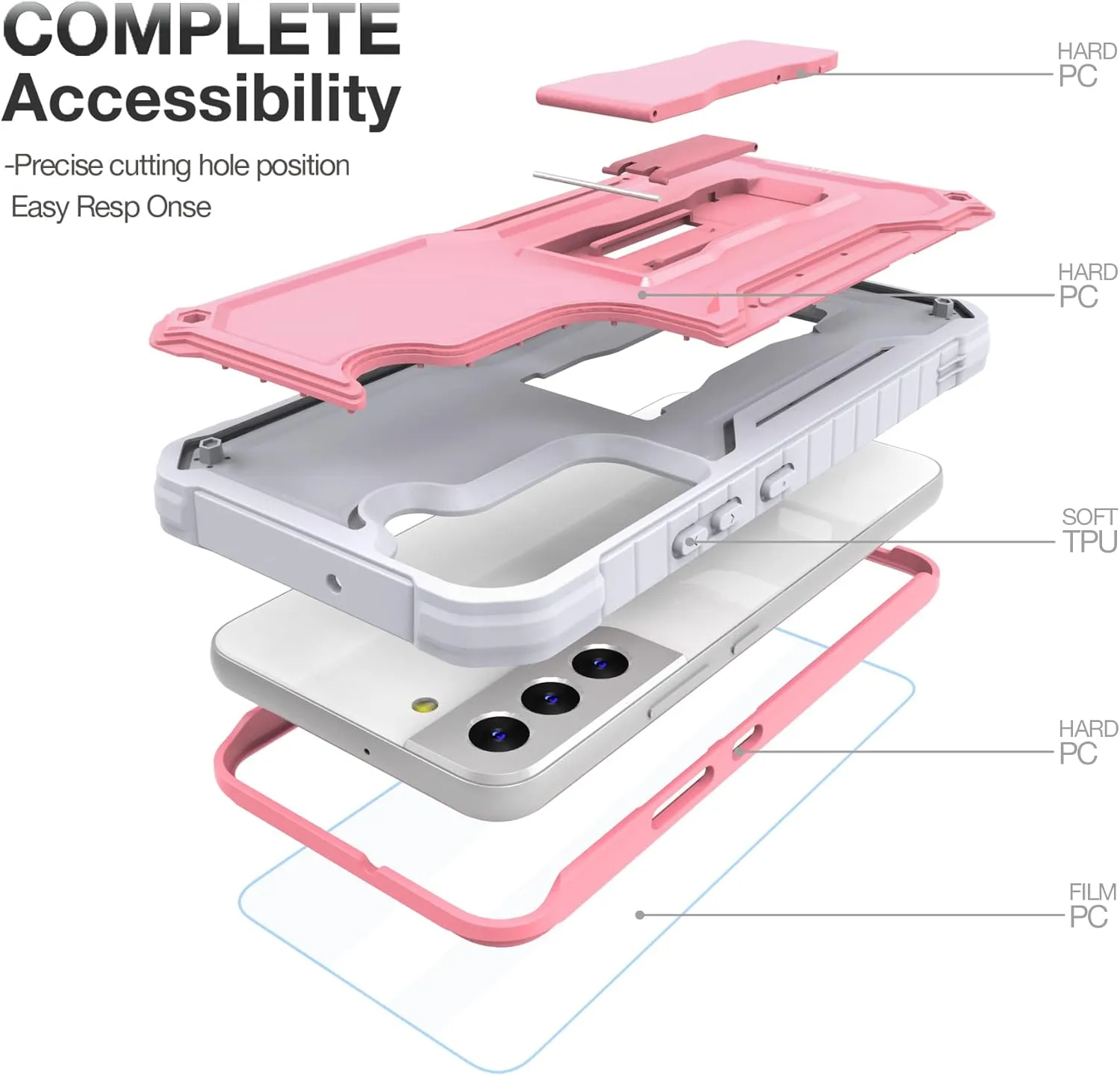 FITO for Samsung Galaxy S22 Plus Case, Dual Layer Shockproof Heavy Duty Case for Samsung S22 Plus with Screen Protector, Built in Kickstand (Pink)