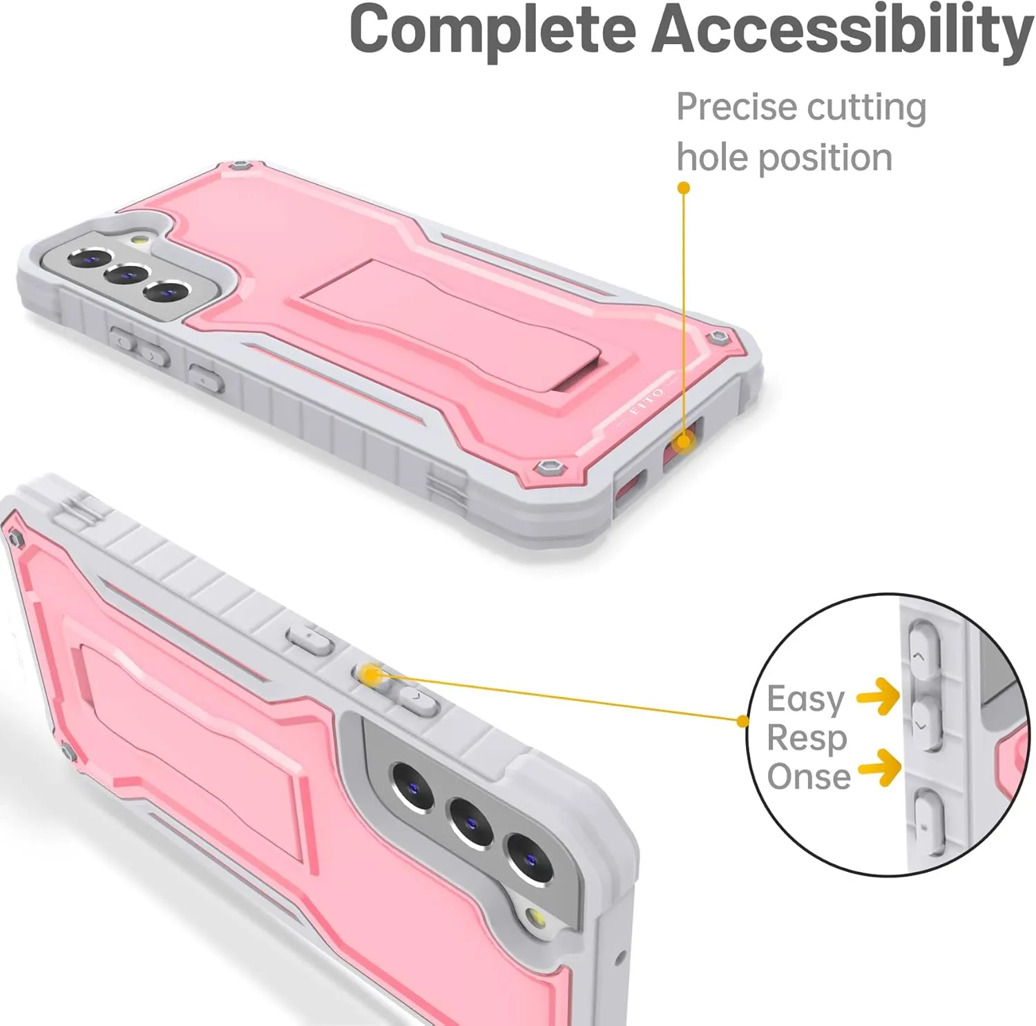 FITO for Samsung Galaxy S22 Plus Case, Dual Layer Shockproof Heavy Duty Case for Samsung S22 Plus with Screen Protector, Built in Kickstand (Pink)