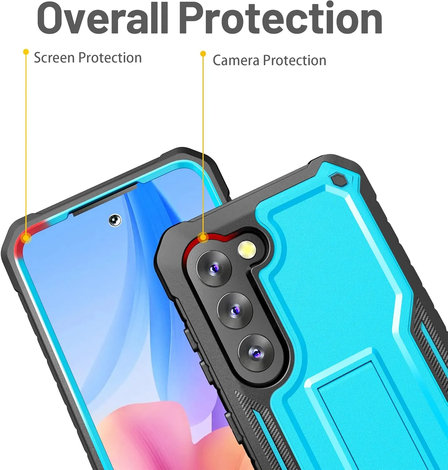 FITO for Samsung Galaxy S23 Case, Dual Layer Shockproof Heavy Duty Case for Samsung S23 with Screen Protector, Built in Kickstand (Blue)