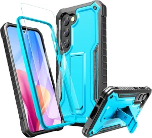 FITO for Samsung Galaxy S23 Case, Dual Layer Shockproof Heavy Duty Case for Samsung S23 with Screen Protector, Built in Kickstand (Blue)