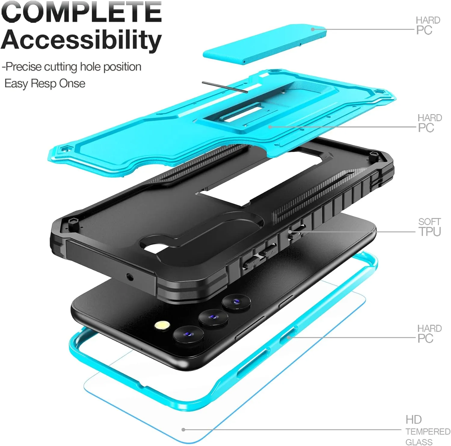 FITO for Samsung Galaxy S23 Case, Dual Layer Shockproof Heavy Duty Case for Samsung S23 with Screen Protector, Built in Kickstand (Blue)