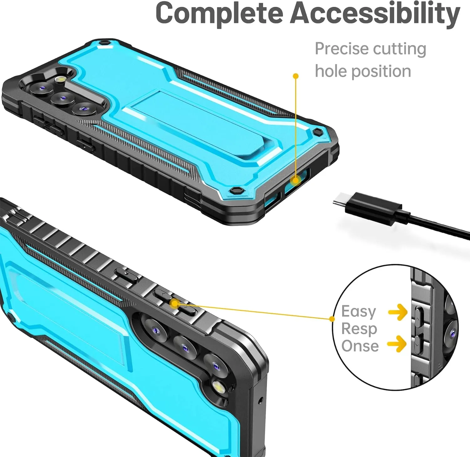 FITO for Samsung Galaxy S23 Case, Dual Layer Shockproof Heavy Duty Case for Samsung S23 with Screen Protector, Built in Kickstand (Blue)