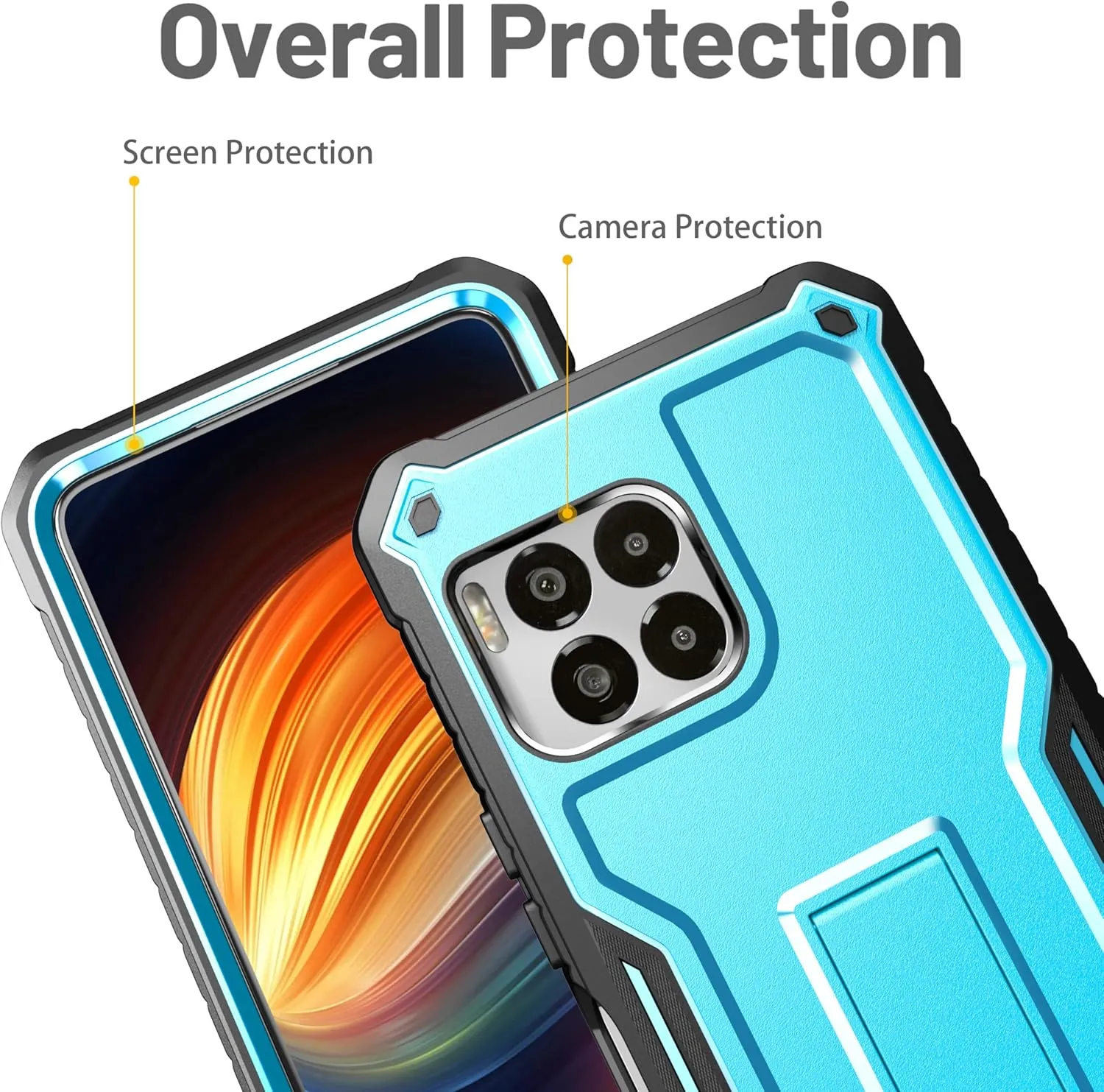 FITO for T-Mobile Revvl 7 Pro 5G Case, Dual Layer Shockproof Heavy Duty Phone Case, with Screen Protector, Built-in Kickstand (Blue)