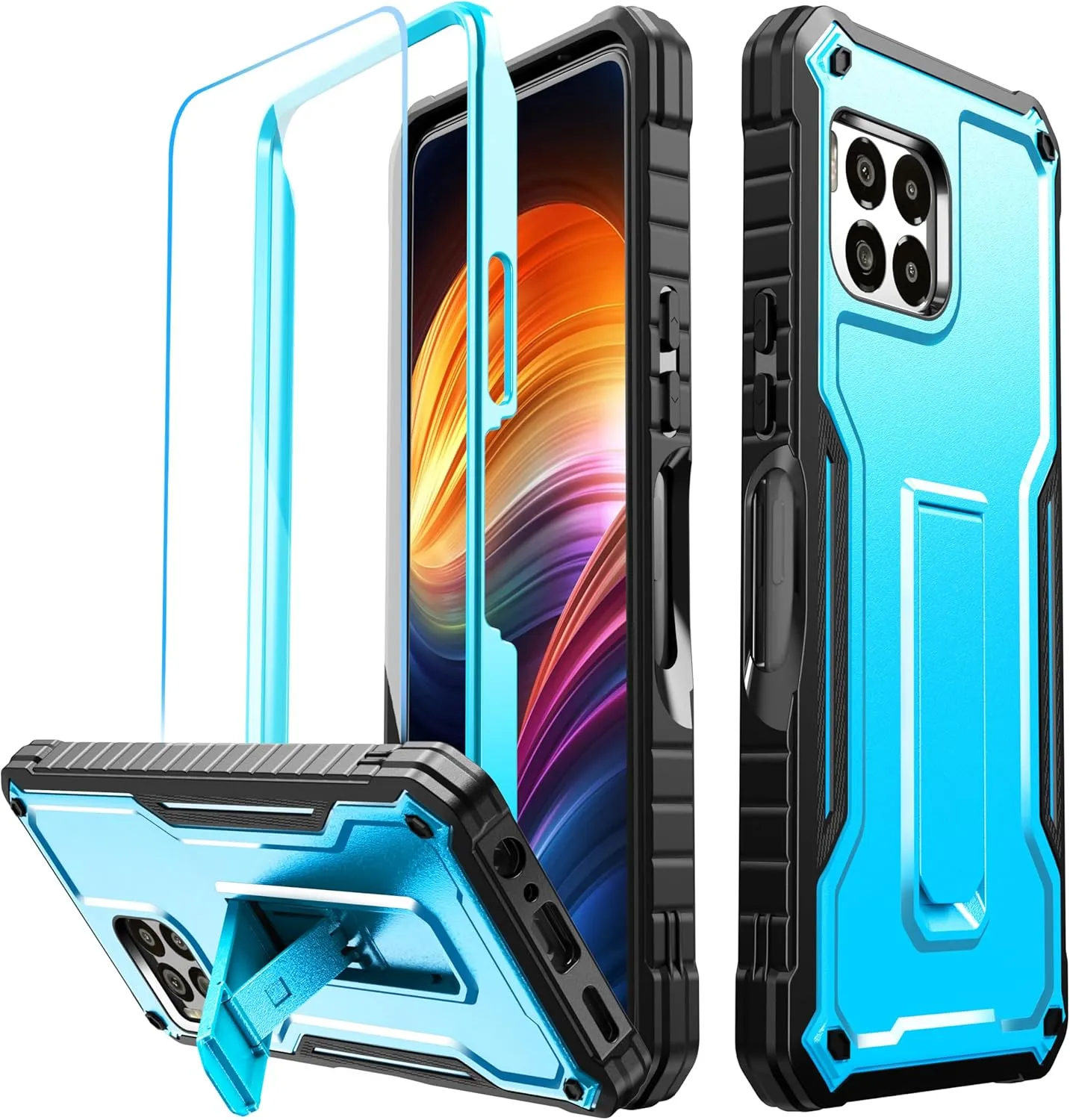 FITO for T-Mobile Revvl 7 Pro 5G Case, Dual Layer Shockproof Heavy Duty Phone Case, with Screen Protector, Built-in Kickstand (Blue)
