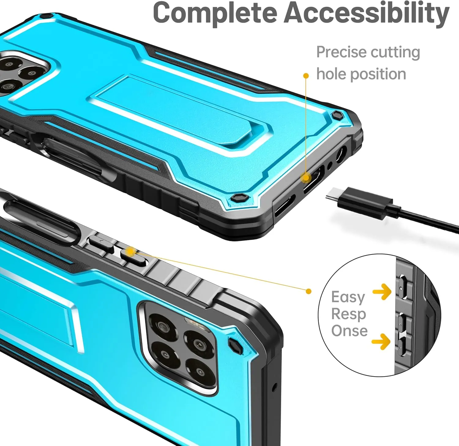 FITO for T-Mobile Revvl 7 Pro 5G Case, Dual Layer Shockproof Heavy Duty Phone Case, with Screen Protector, Built-in Kickstand (Blue)