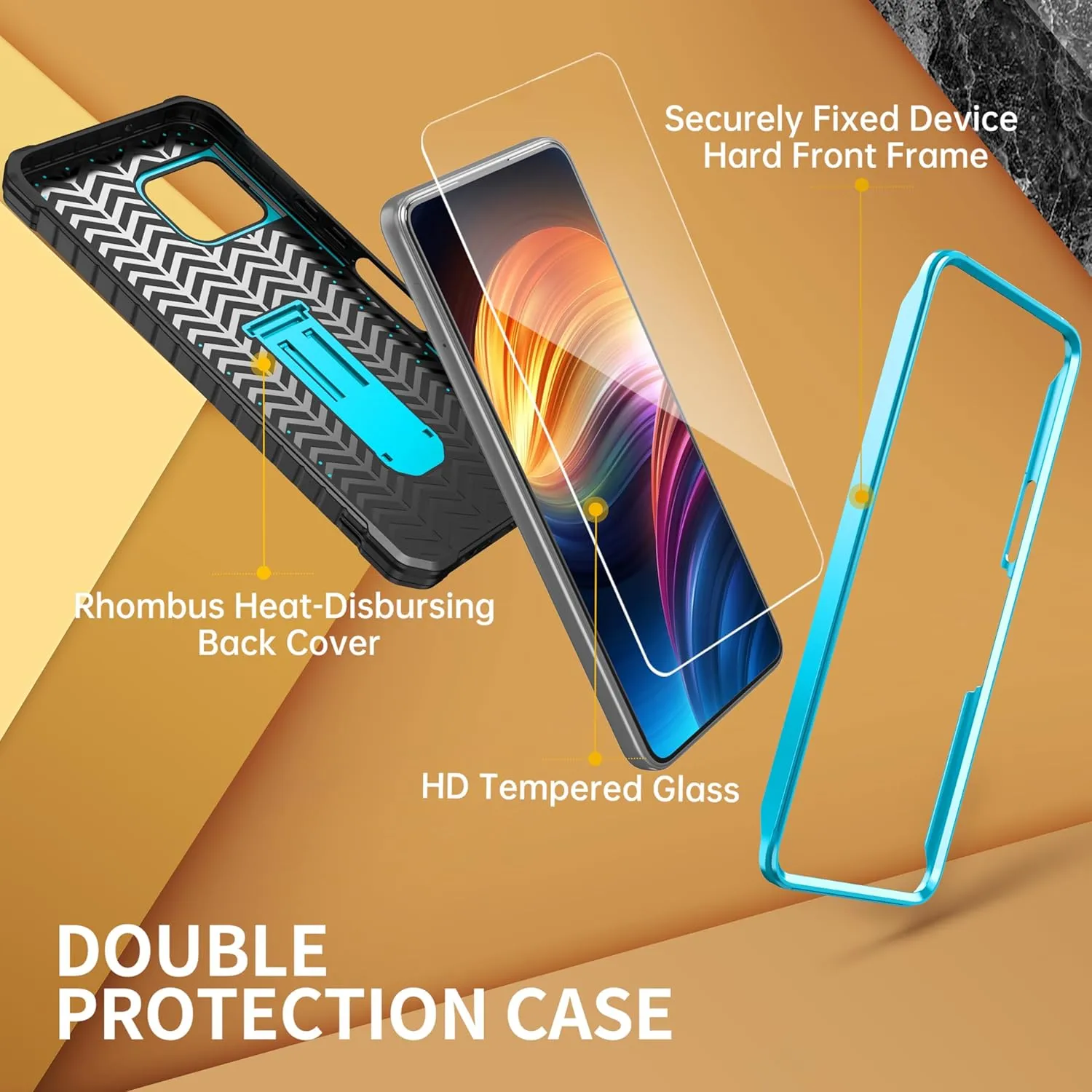 FITO for T-Mobile Revvl 7 Pro 5G Case, Dual Layer Shockproof Heavy Duty Phone Case, with Screen Protector, Built-in Kickstand (Blue)