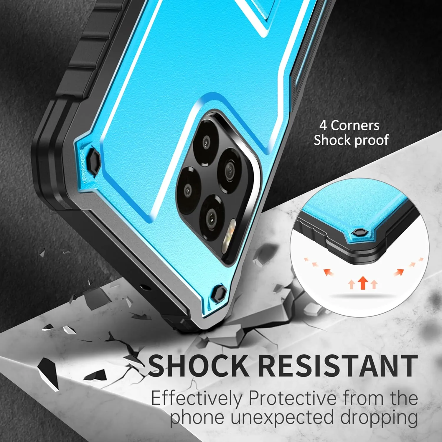 FITO for T-Mobile Revvl 7 Pro 5G Case, Dual Layer Shockproof Heavy Duty Phone Case, with Screen Protector, Built-in Kickstand (Blue)