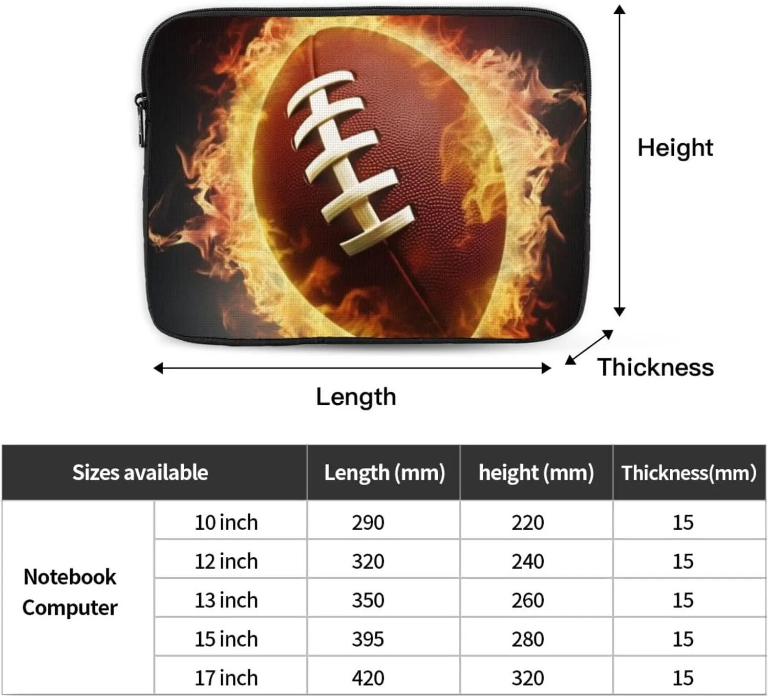 Flaming American Football Laptop Sleeve 13 inch Shockproof Protective Computer Carrying Cover Water Resistant Computer Bag Laptop Case Briefcase Handbags Portable Laptop Bag Gifts for Men Women
