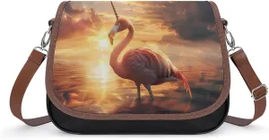 Flamingos Unicorm Flamnicorn at Sunrise Leather Crossbody Bags for Women Travel Shoulder Backpack Messenger Bag Adjustable Shoulder Strap